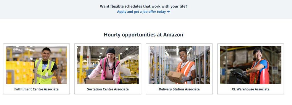 screenshot of the official amazon canada jobs website